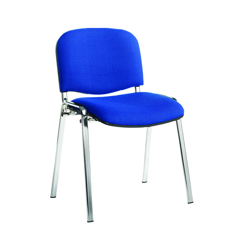 Stackable Padded Office Chairs - Blue Fabric, Chrome Frame - pack of 4
