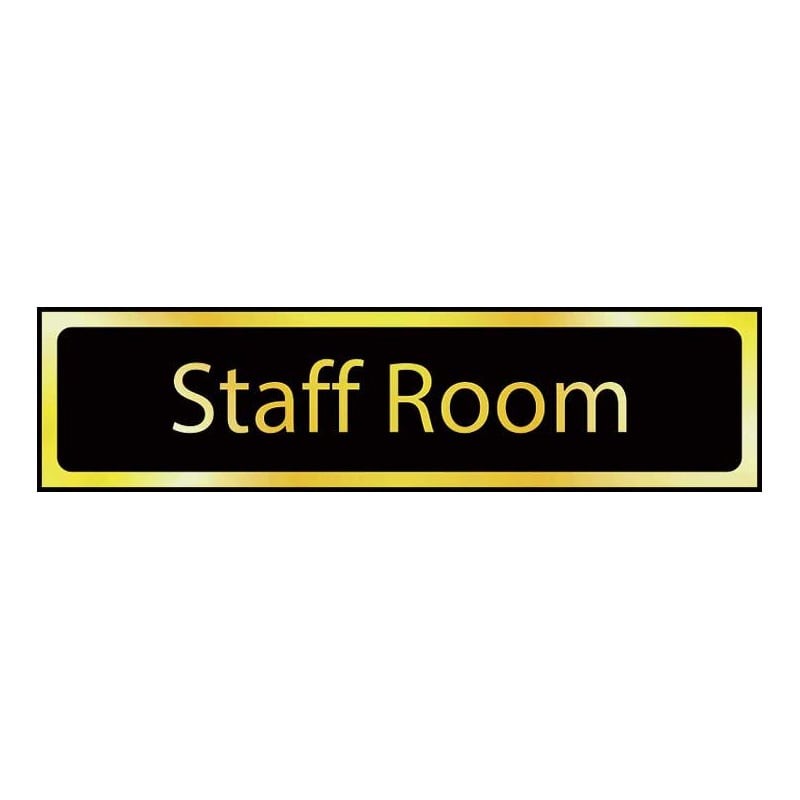 Staff Room Sign - Polished Gold & Black Effect Laminate - 200 x 50mm