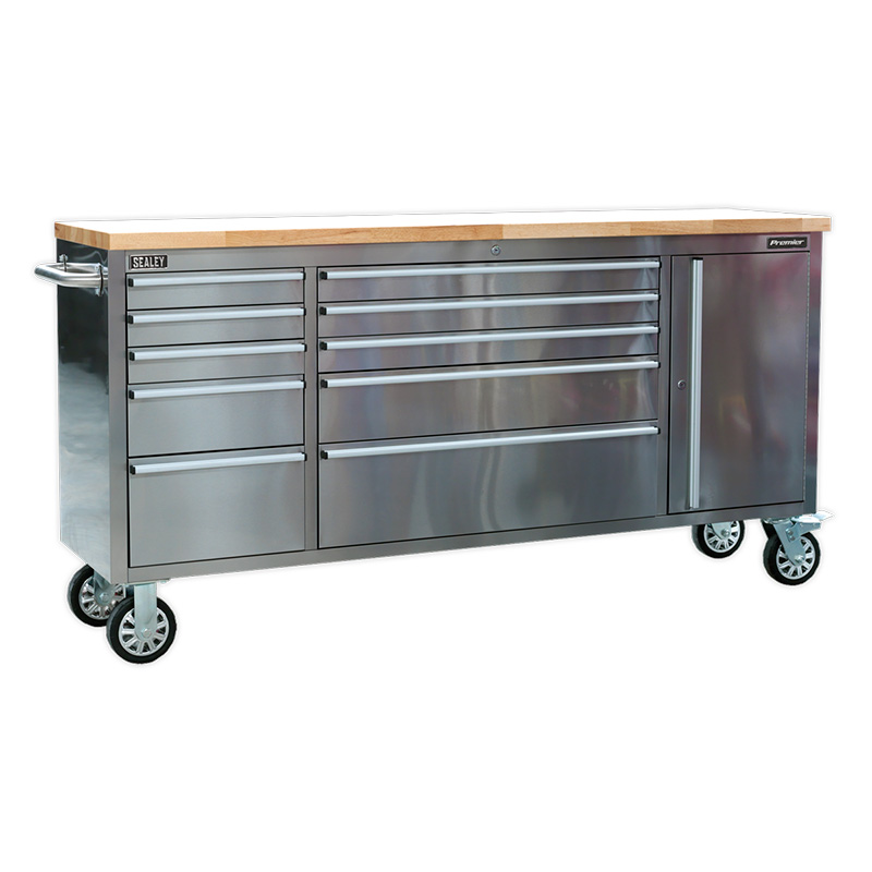 Mobile Stainless Steel Tool Cabinet 10 Drawer & Cupboard