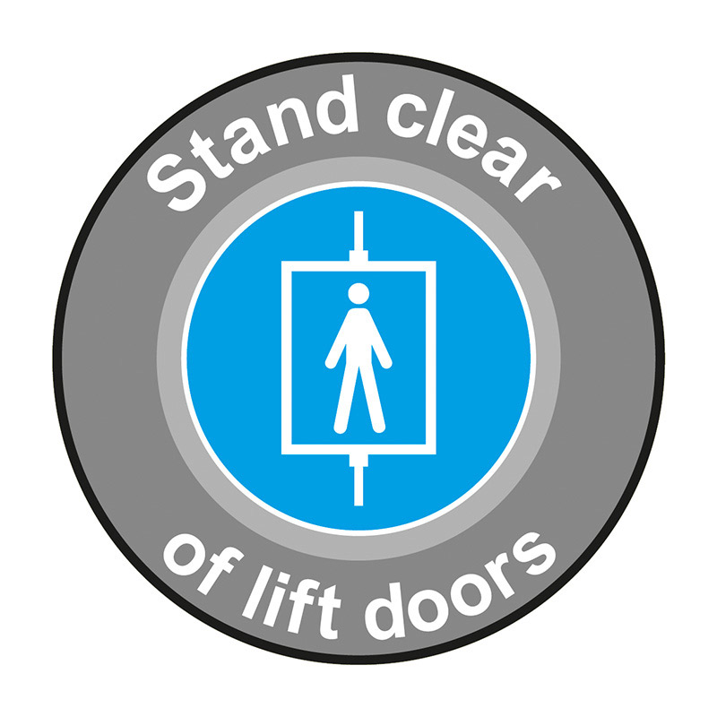 Stand clear of lift doors - R9 Graphic Floor Marker - 400mm diameter