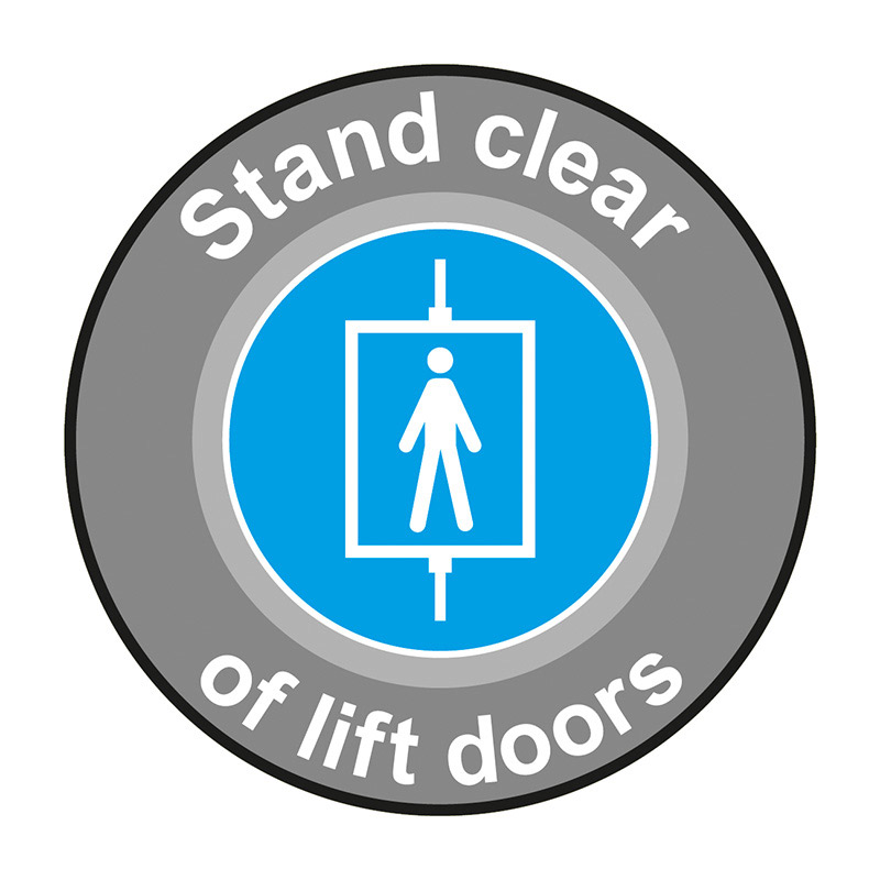 Stand clear of lift doors - R9 Graphic Floor Marker - 400mm diameter