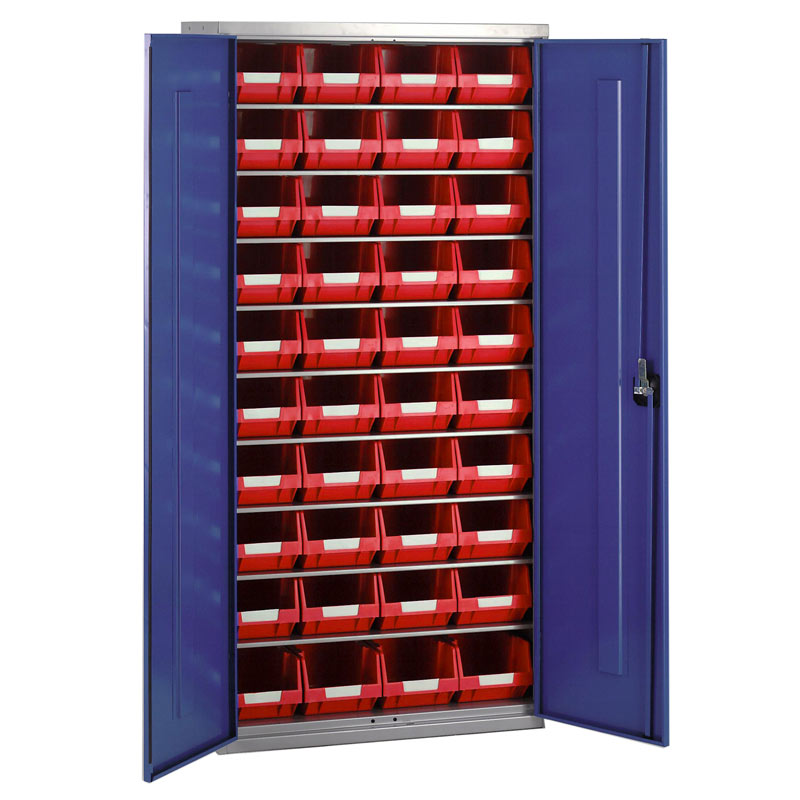 Steel Cabinet with 40 TC3 Red plastic containers - 1580 x 770 x 330mm