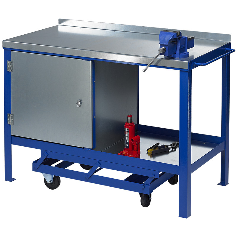 Steel-Top Mobile Workbench 5-Drawer Unit (LH) Cupboard (RH) & bottom shelf - 840 x 1200 x 750mm  