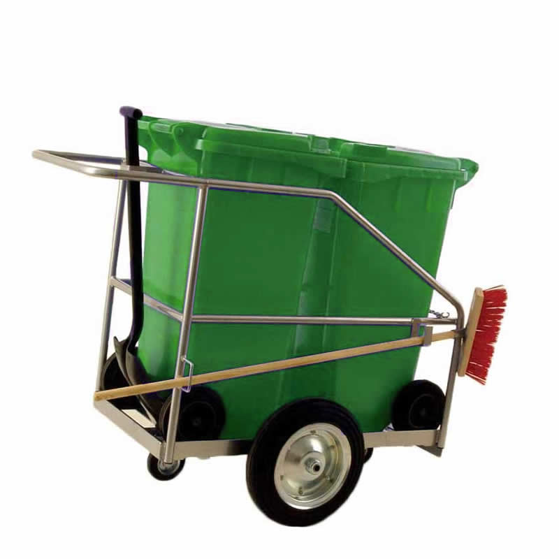 Street Cleaning Barrow with 2 x 120L Green Wheelie Bins, Brush And Shovel