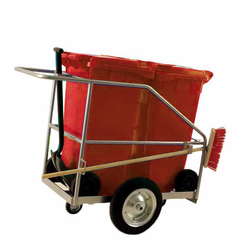 Street Cleaning Barrow with 2 x 120L Red Wheelie Bins, Brush And Shovel