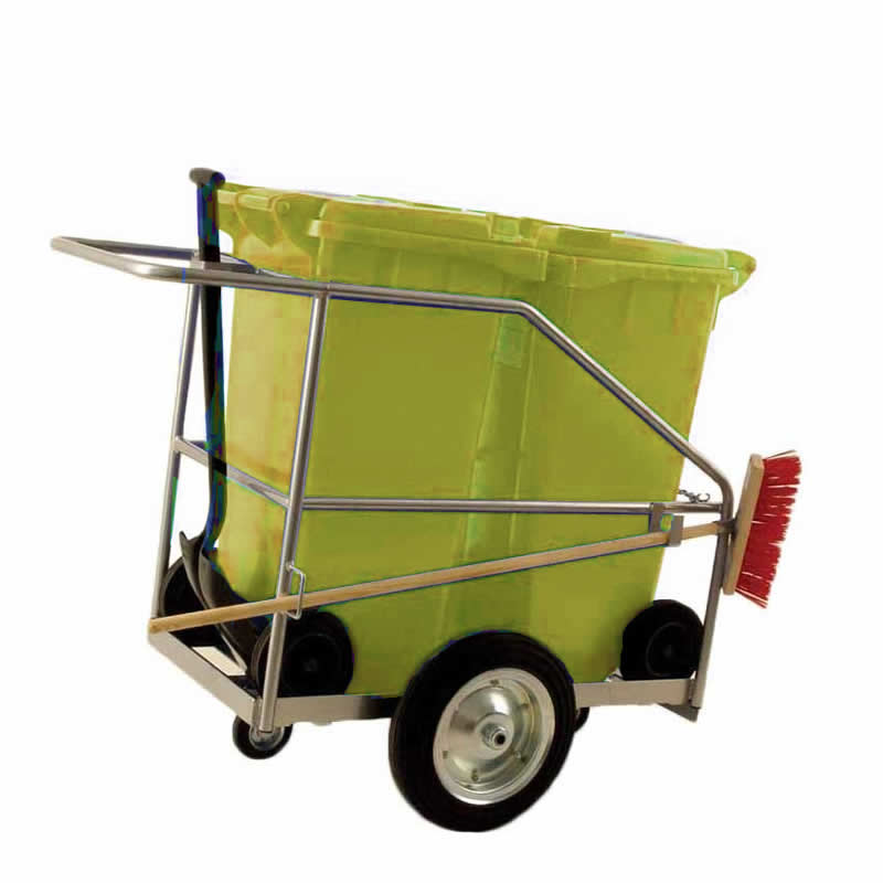 Street Cleaning Barrow with 2 x 120L Yellow Wheelie Bins, Brush,Shovel