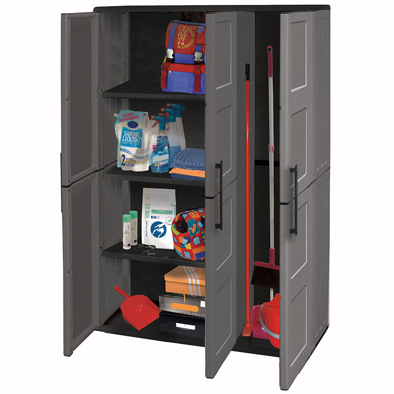 Industrial Plastic Utility Cupboard with Triple Doors & 3 Shelves - 1630 x 1020 x 370mm