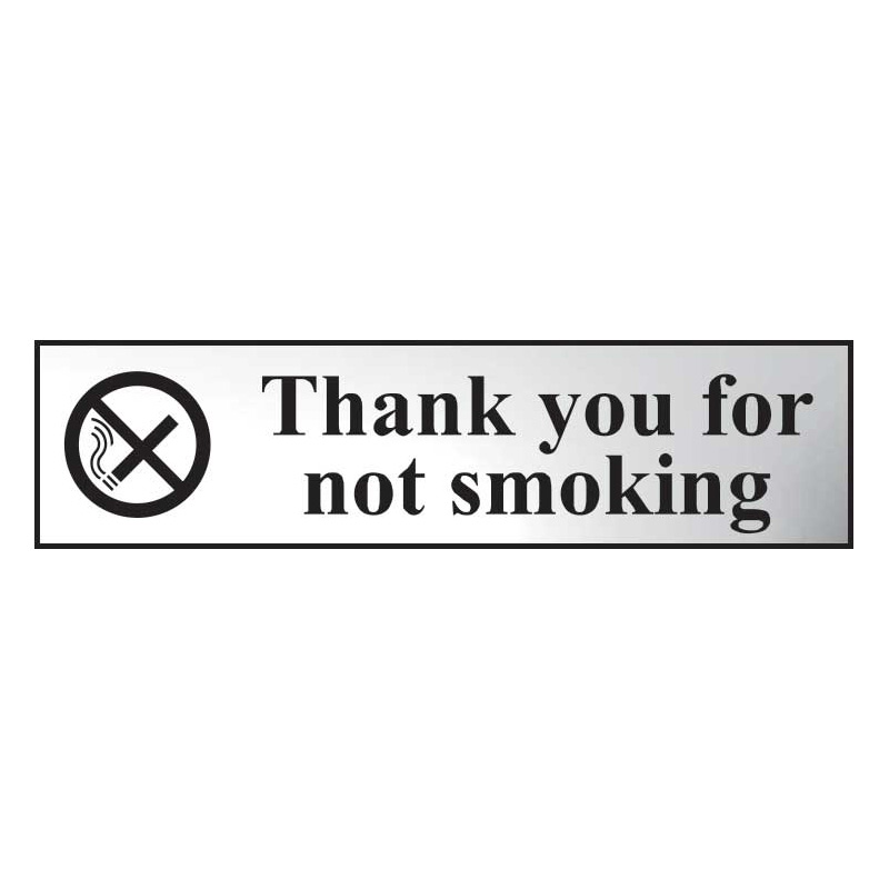 Thank You For Not Smoking Sign - Polished Chrome Effect Laminate with Self-Adhesive Backing - 200 x 50mm