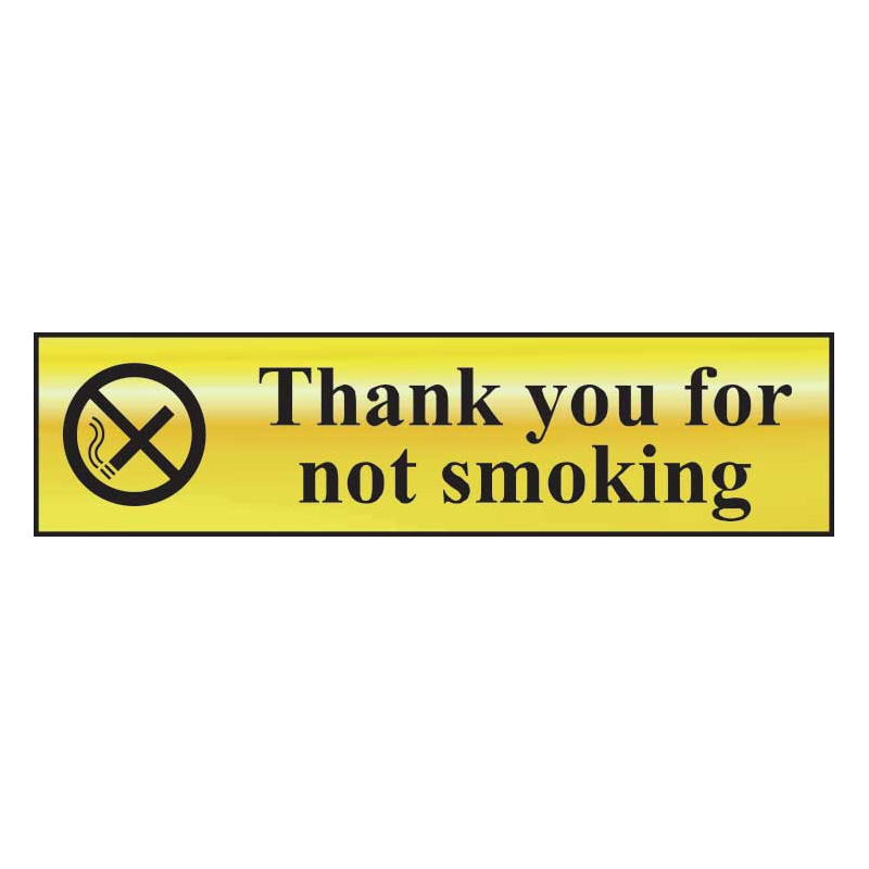 Thank You For Not Smoking Sign - Polished Gold Effect Laminate with Self-Adhesive Backing - 200 x 50mm
