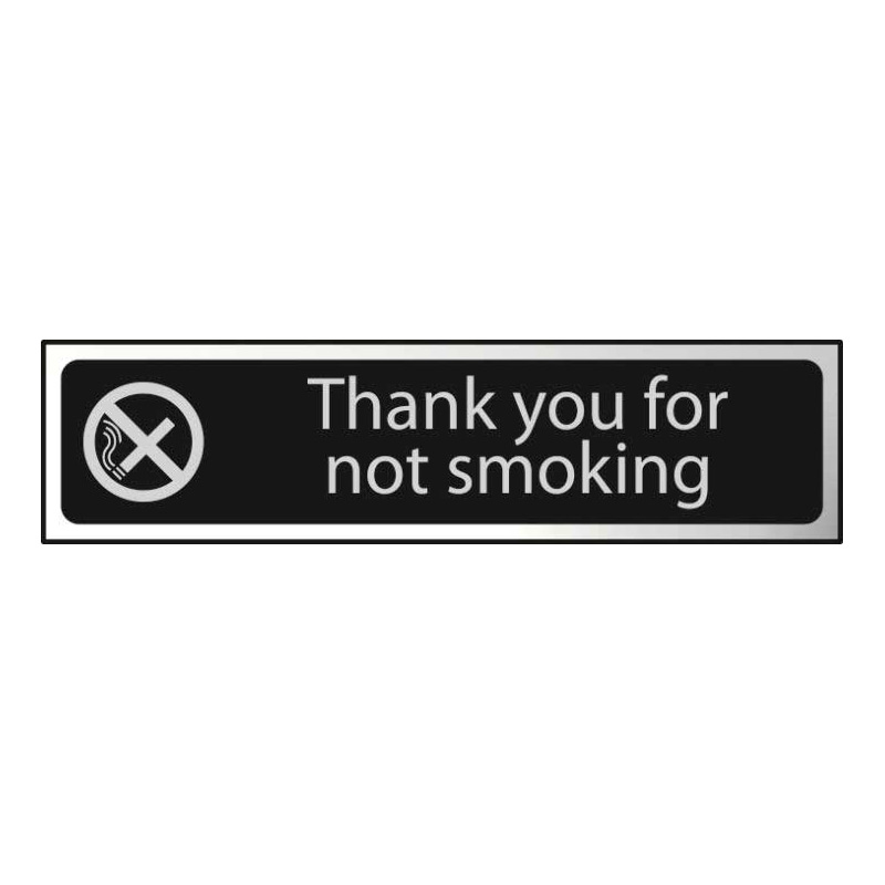 Thank You For Not Smoking Sign - Polished Black with Chrome Edge Self-Adhesive Laminate - 200 x 50mm
