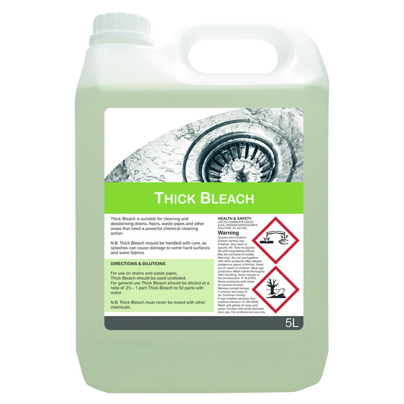 Thick Bleach - 2 x 5L - Suitable for the cleaning of drains, pipes and floors