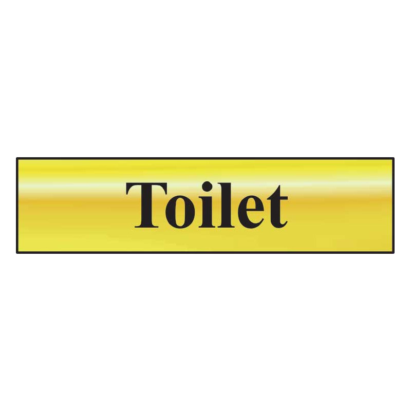 Toilet Sign - Polished Gold Effect Laminate with Self-Adhesive Backing - 50 x 200mm