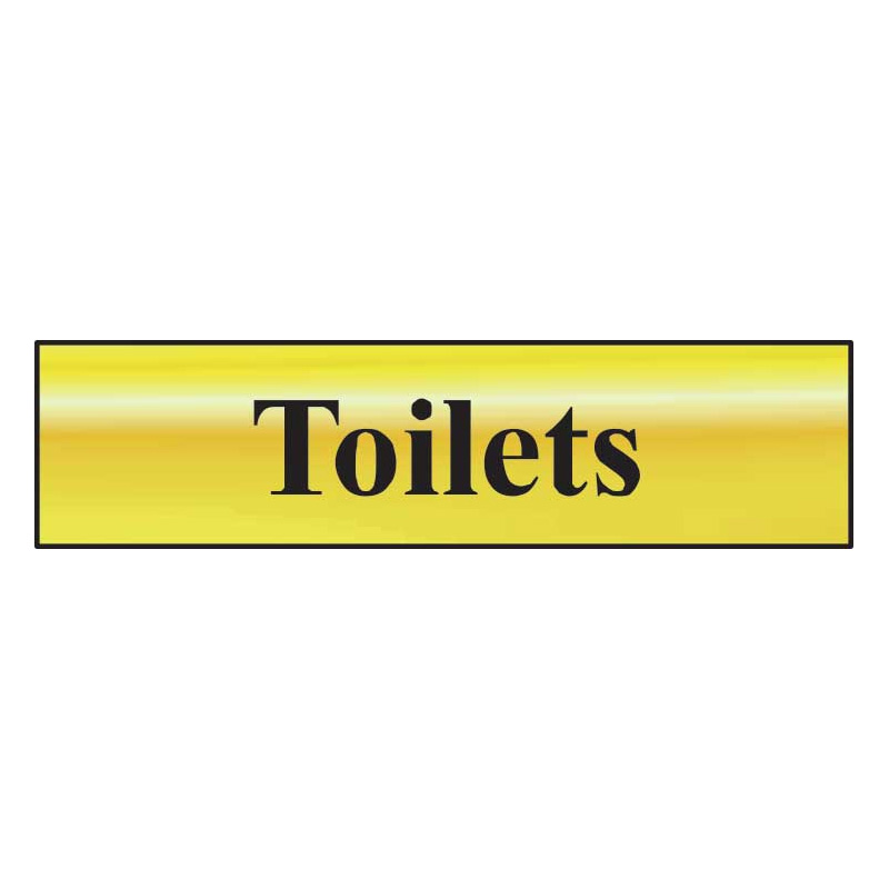 Toilets Sign - Polished Gold Effect Self-Adhesive Laminate - 200 x 50mm