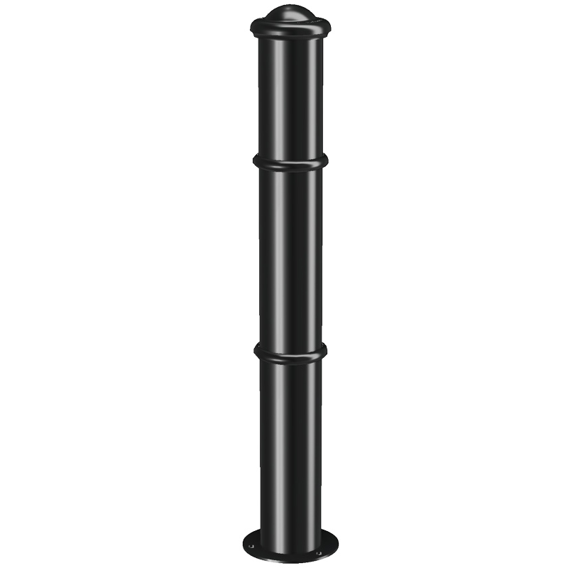 Fixed Traditional Bollard with Flanged End for Bolting Down - Galvanised Black - 1000mm H x 114mm dia.