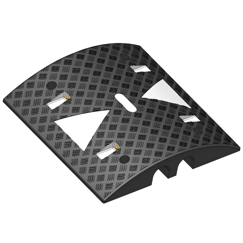 TRAFFIC-LINE XL Cable Protection Ramp - 90 x 500 x 500mm - 2 Channel - Black Rubber with White Markings