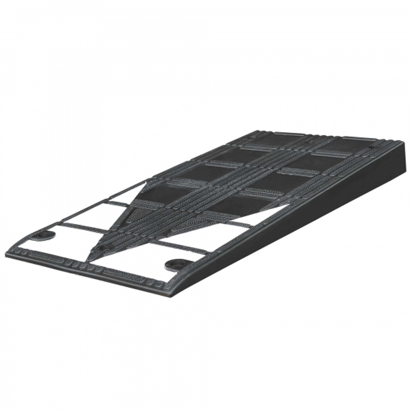 TRAFFIC-LINE Black Rubber Kerb Ramp with White Reflective Markings - 75 x 450 x 1000mm