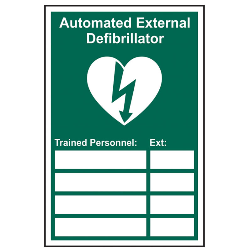Trained Personnel Automated External Defibrillator Sign - Self-Adhesive Vinyl - 200 x 300mm 