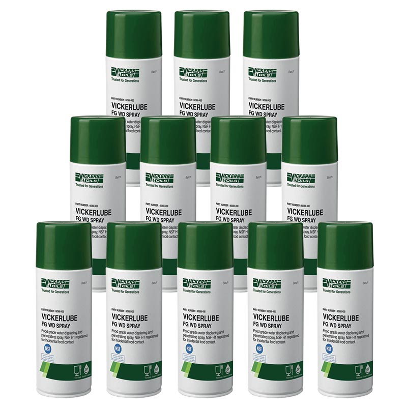 Vickerlube FG WD Silicone Spray Lubricant - 12 x 400ml - H1 NSF - FDA 21 CFR 178.3570 ISO 9001:2015