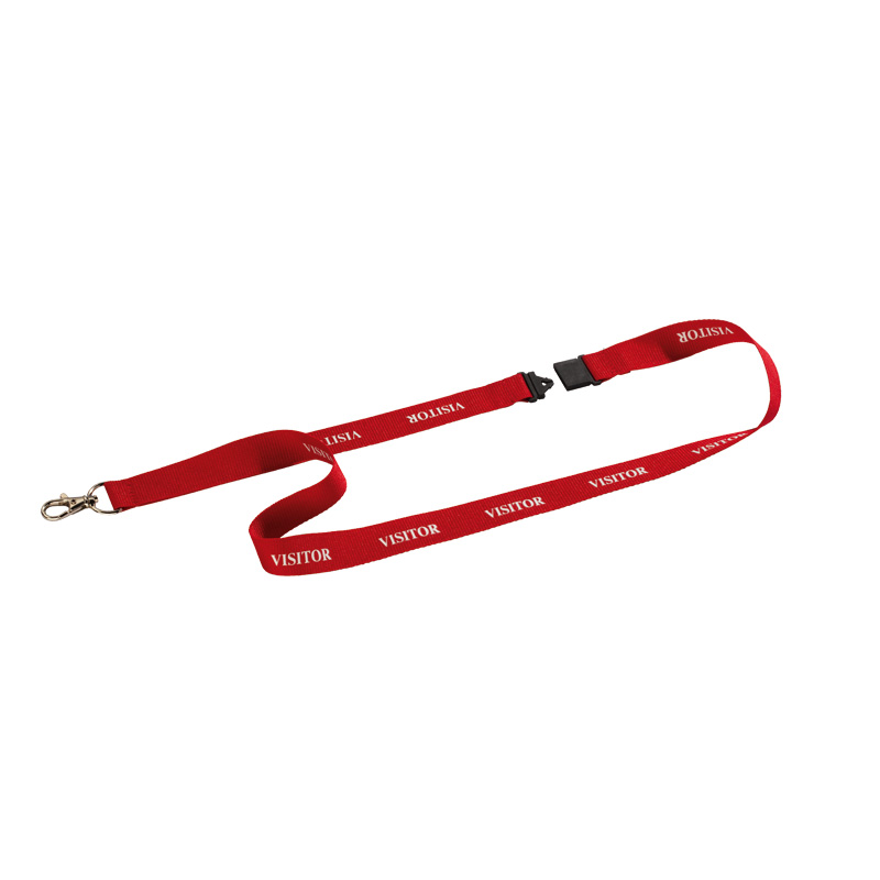 Red Textile Visitor Lanyard with Safety Lock & Carabiner - Pack of 10 - Unisex