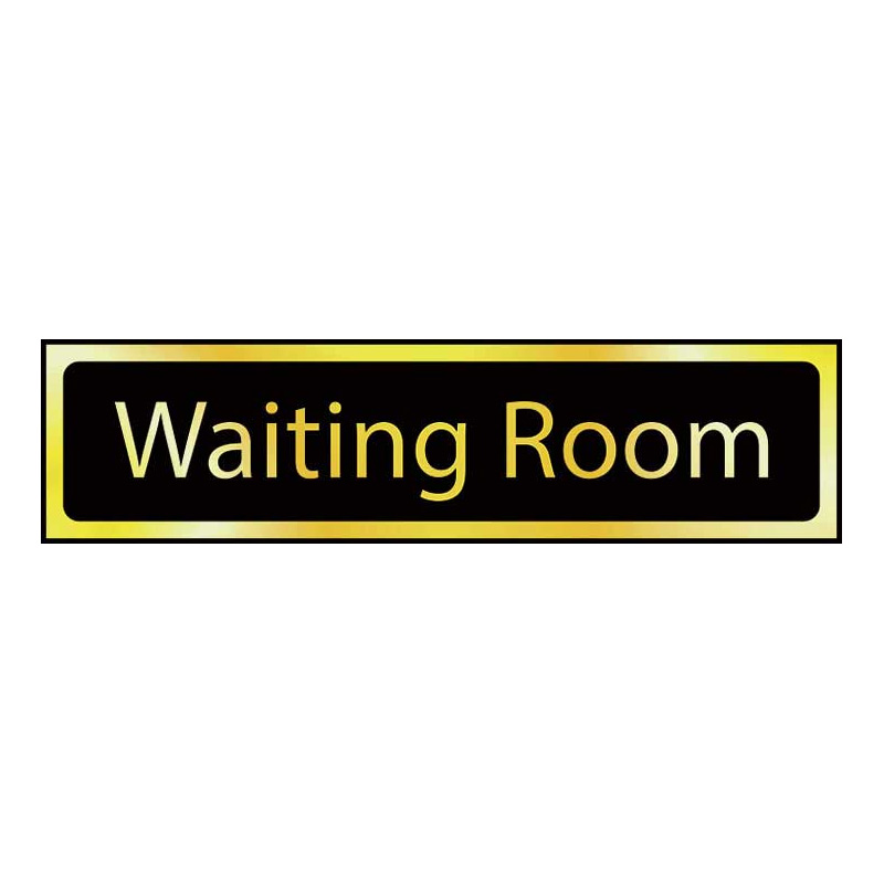 Waiting Room Sign - Polished Gold & Black Effect Laminate with Self-Adhesive Backing - 200 x 50mm