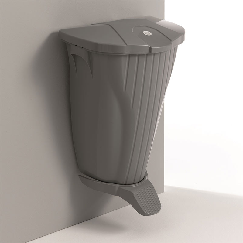 Wall Mounted Pedal Bin, Grey lid, Grey body 