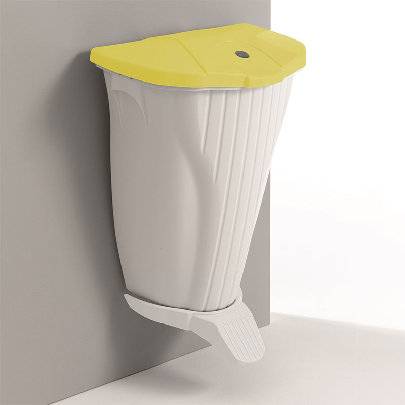 Wall Mounted Pedal Bin, Yellow lid, White body 