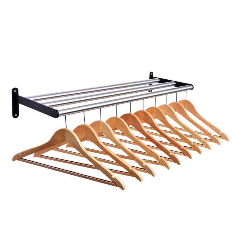Wall Mounted Coat Rail With Wood Hangers 