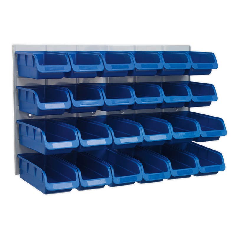 24 Blue Small Parts Bins & Wall Panel 630H x 380W x 10D