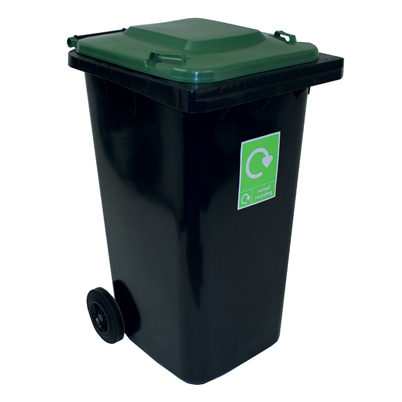 120 litre wheelie bin grey body green lid 