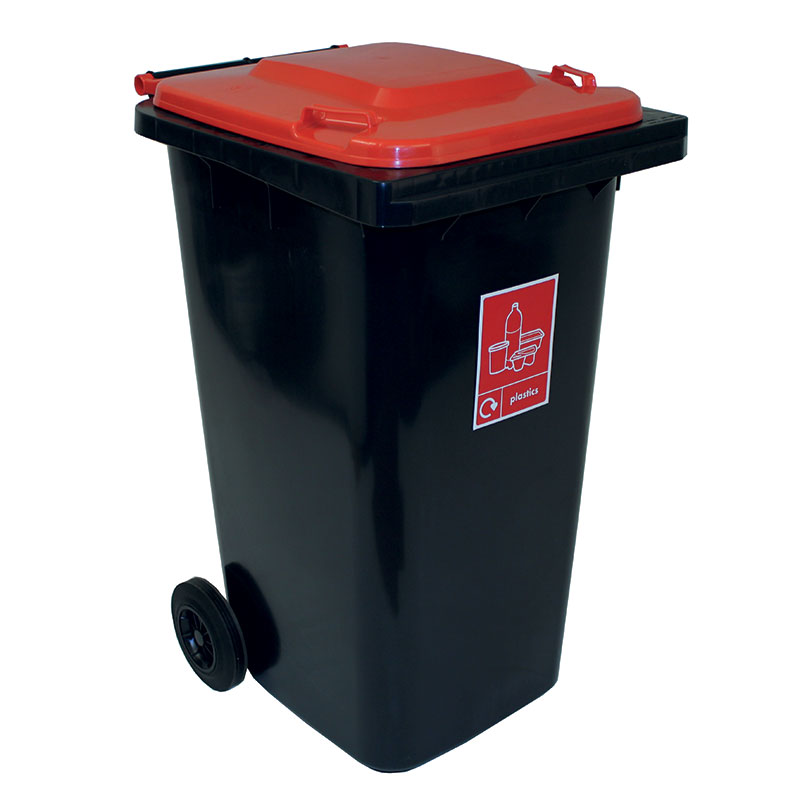 120 litre wheelie bin, grey body red lid 
