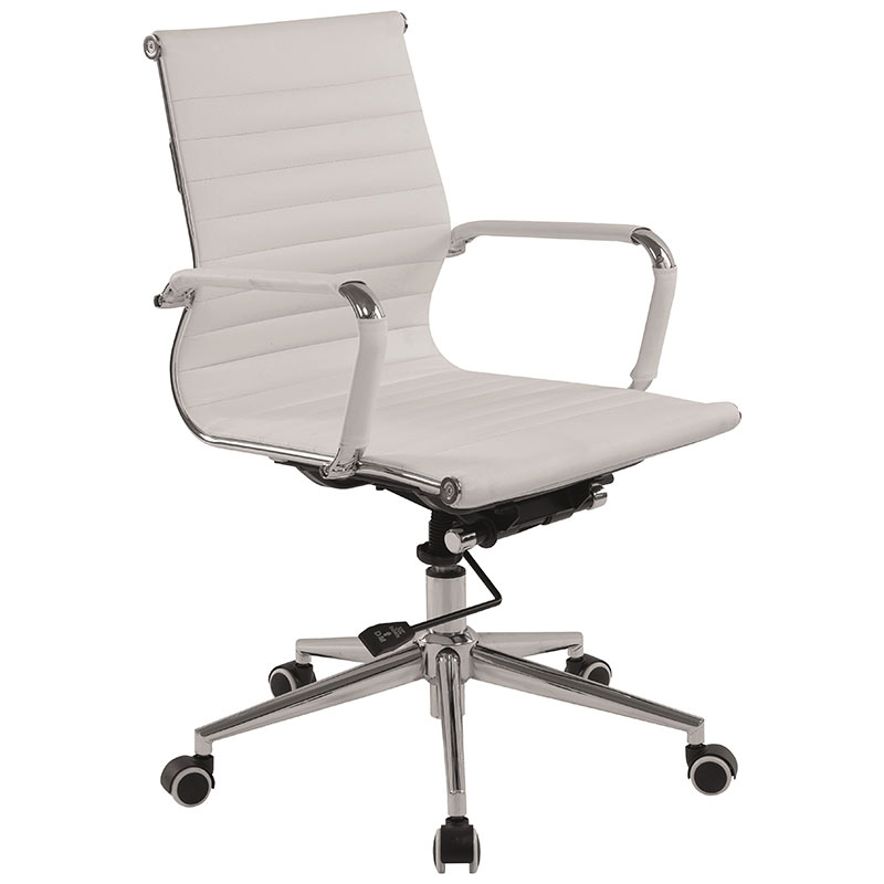 Heavy-Duty Bonded White Leather Executive Office Chair with 460mm Back & Polished Chrome Swivel Base with Castors