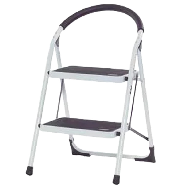 2 Tread White Metal Folding Steps - 480mm Platform Height