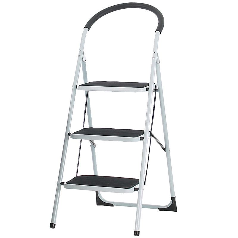 3 Tread White Metal Folding Steps - 725mm Platform Height