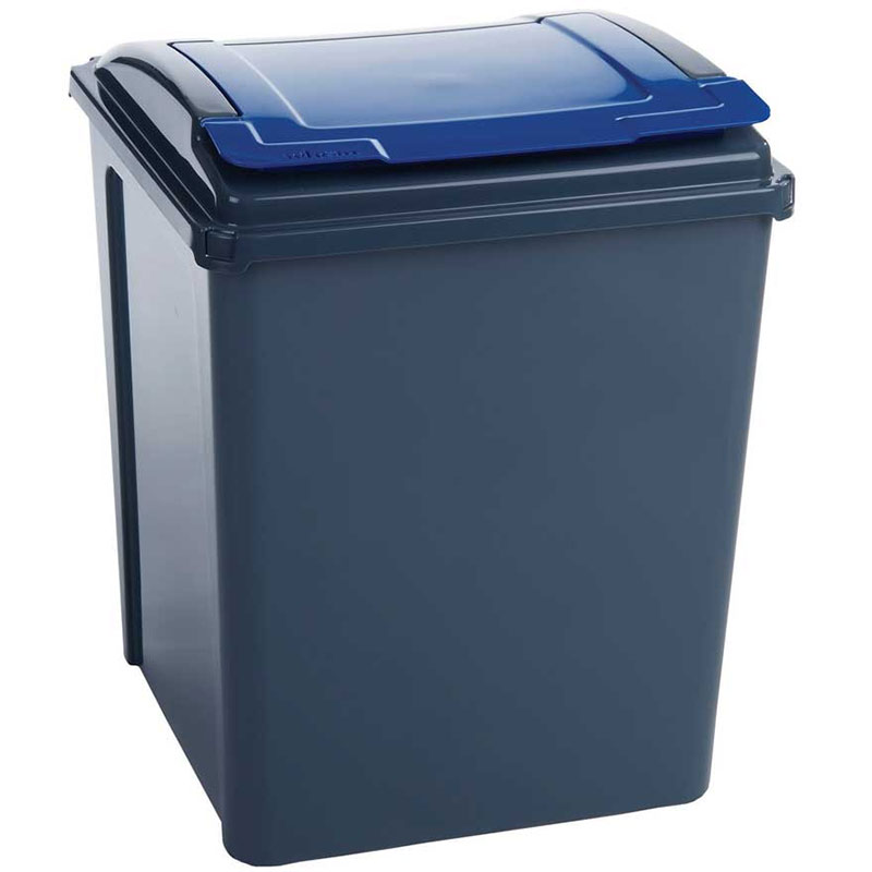 50 Litre Recycling Bin With Blue Lid - 510 x 400 x 400mm
