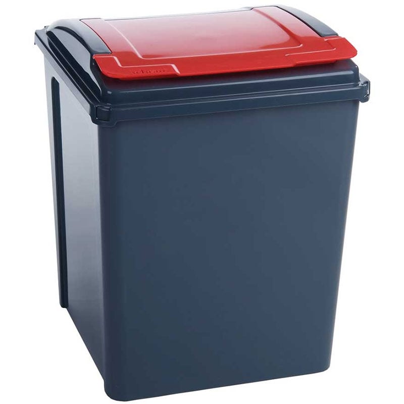 50 Litre Recycling Bin With Red Lid - 510 x 400 x 400mm
