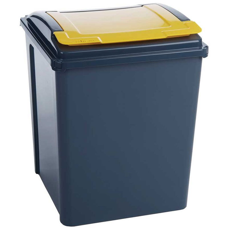 50 Litre Recycling Bin With Yellow Lid - 510 x 400 x 400mm