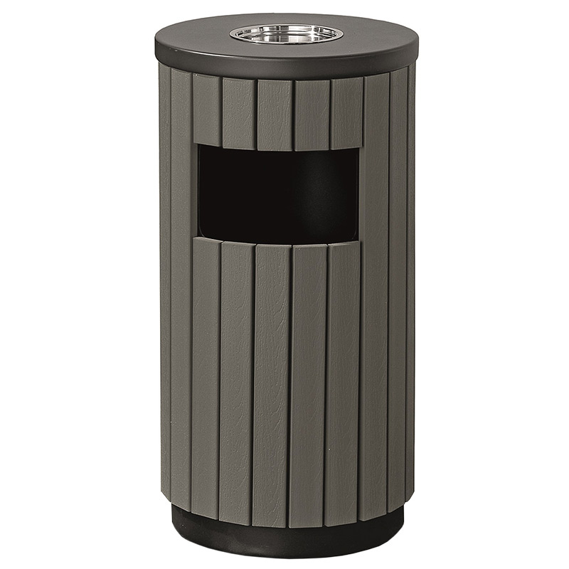 33L Outdoor Waste Bin with Ashtray and Side Slot - Grey Wood Effect Finish