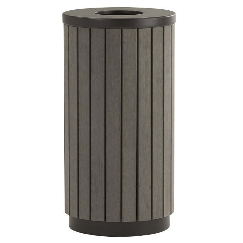 42L Outdoor Waste Bin with Open Top - Wood Effect Finish