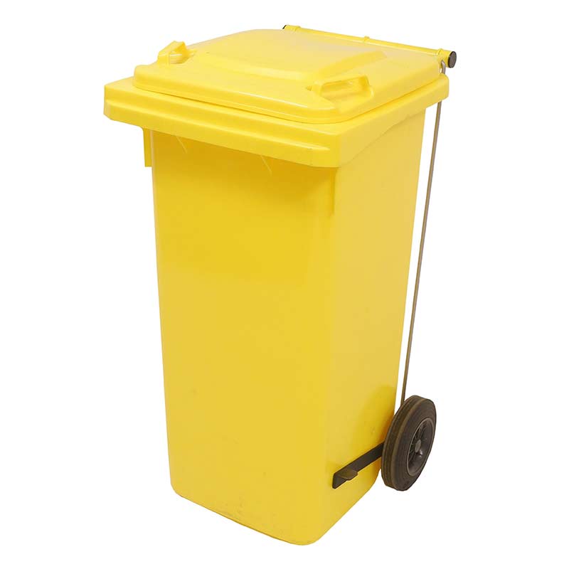 120L Pedal Operated Yellow Wheelie Bin - conforms to RAL, DIN, AFNOR and draft CEN standards