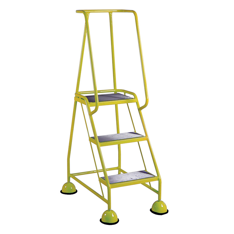 3 Tread Glide-Along Mobile Steps - Yellow Frame and Full Handrail