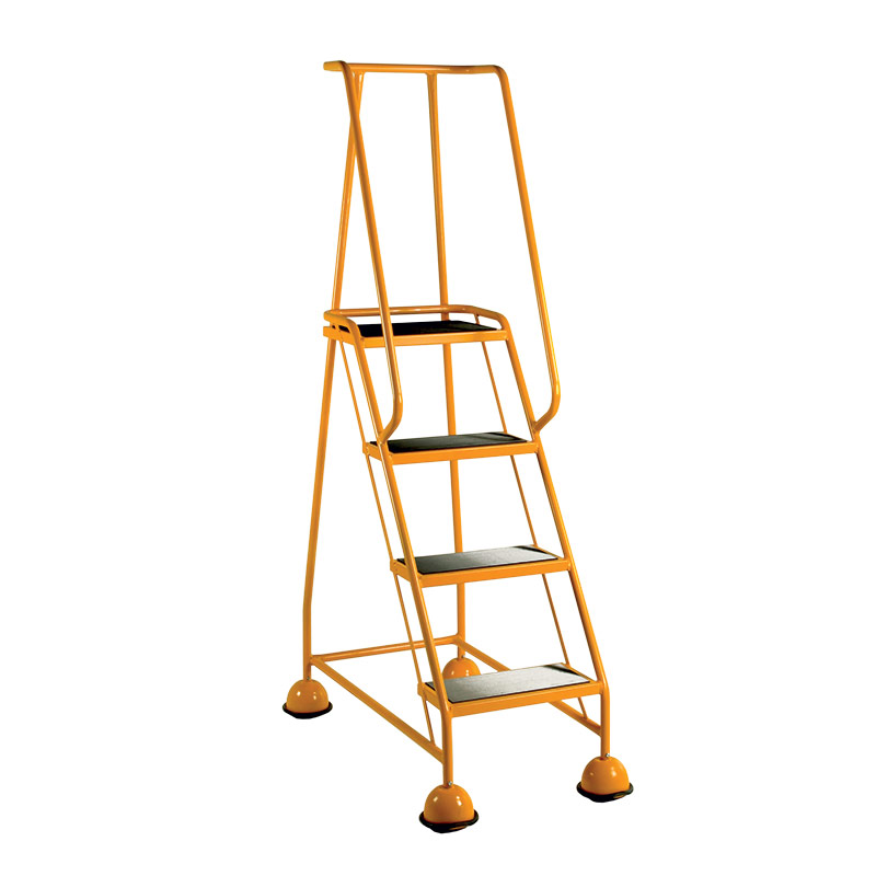 4 Tread Glide-Along Mobile Steps - Yellow Frame and Full Handrail