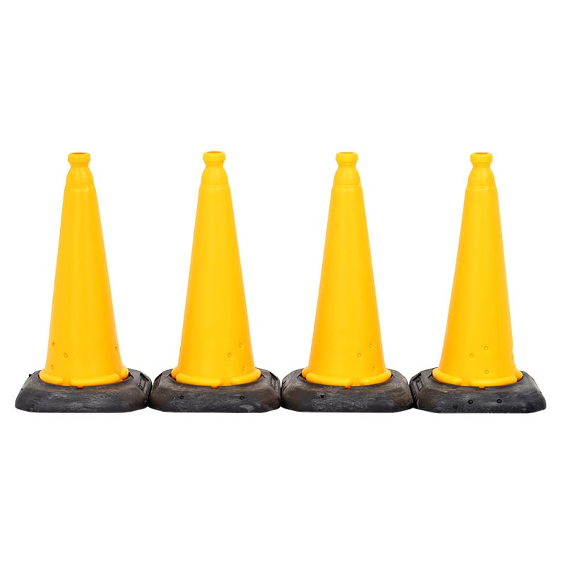 Yellow Cones with Black Base - 500mm high - pack of 4