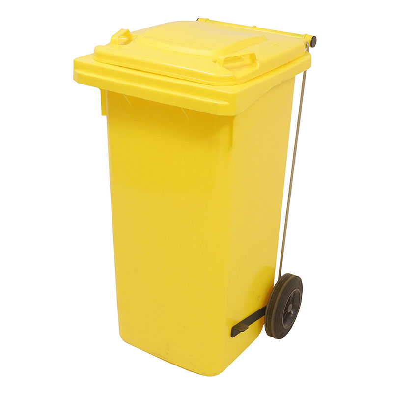 80L Pedal Operated Yellow Wheelie Bin - conforms to RAL, DIN, AFNOR and draft CEN standards