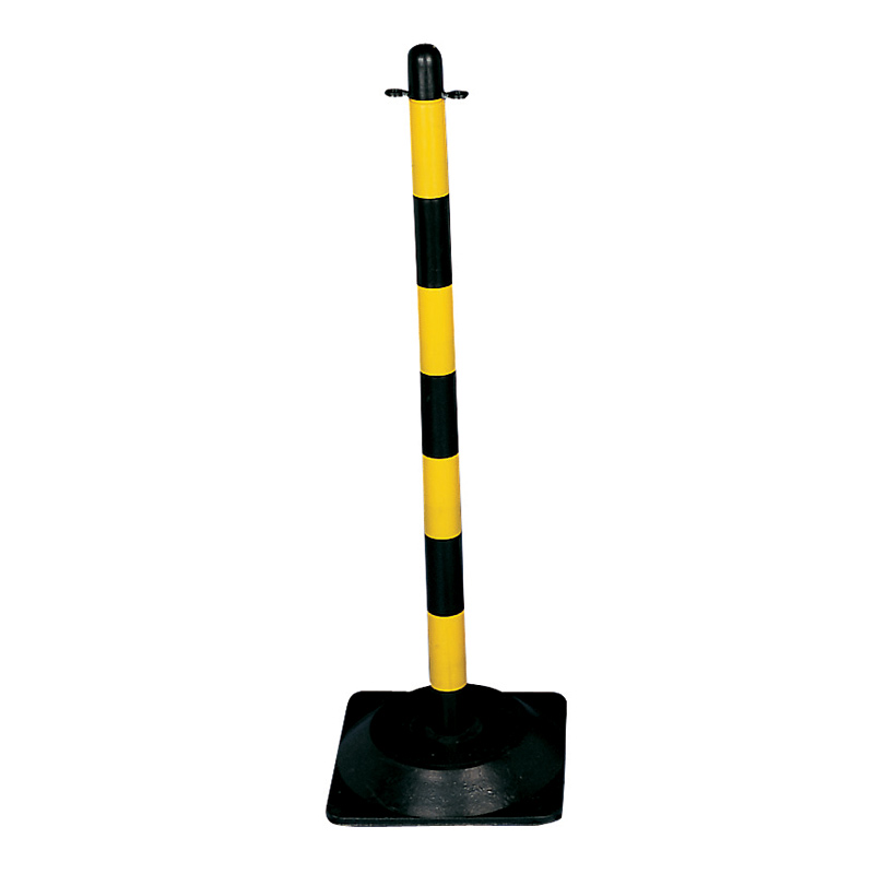 Yellow & black freestanding plastic post - square rubber base