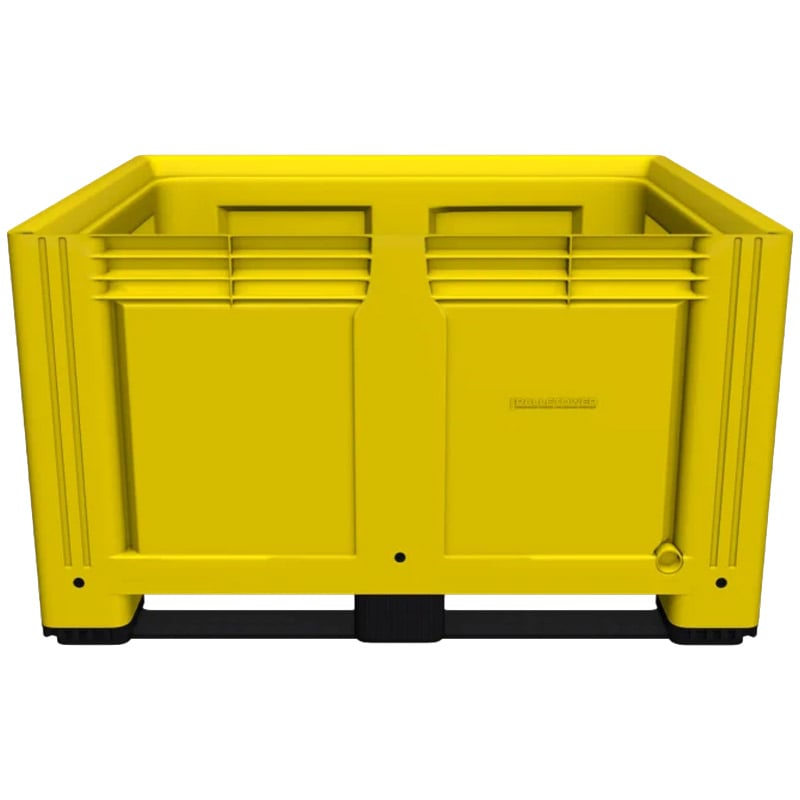 Yellow Solid Plastic Box Pallet with 2 Skids - 1000 x 1200 x 770mm