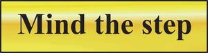 Mind The Step Mini Sign in Chrome or Gold, 200 x 50mm, FAST Delivery