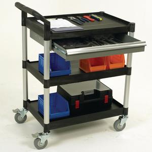 Plastic Tray Trolleys with Shelves and Drawers