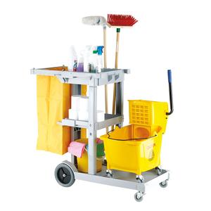 Janitorial Housekeeping Trolley in Grey with Wringer Bucket & Mop
