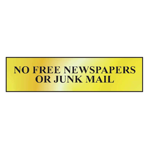 No Free Newspapers Or Junk Mail Mini Sign in Gold or Chrome, FAST Delivery